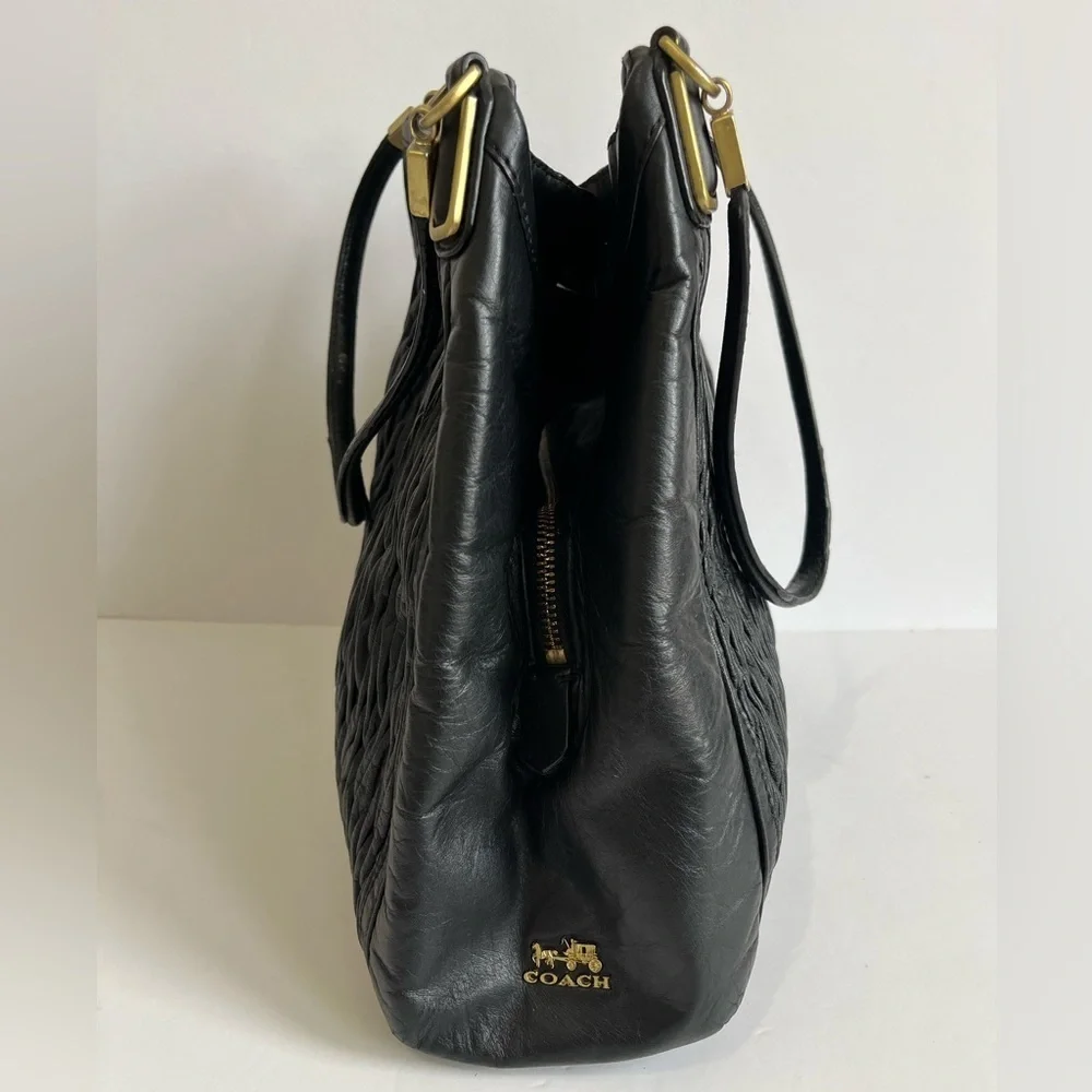 Coach Black Leather Madison Phoebe Gathered Twist Tote Bag